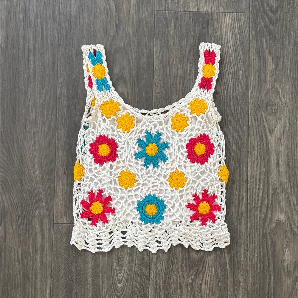 Vintage Colorful Crochet Floral Tank Top XXS